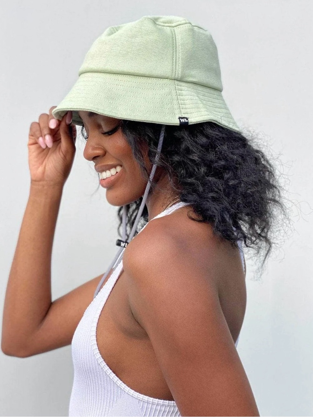 Light Green Bucket Hat with Chin Cord - Women Accessories